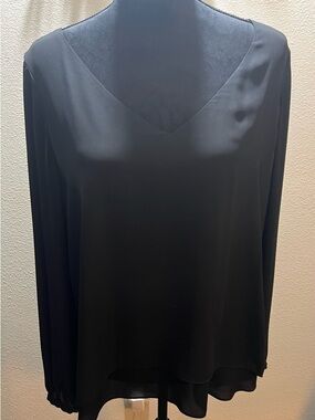 White House Black Market Black V-Neck Long Sleeve Blouse